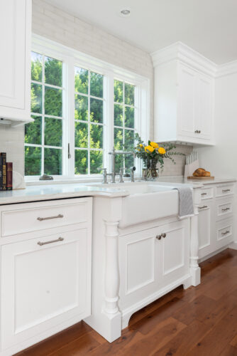 This is a picture of the custom white cabinetry made by Kountry Kraft Cabinetry. 