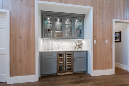 Brewster Gray Painted Wet Bar Cabinetry located in Pawleys Island, South Carolina