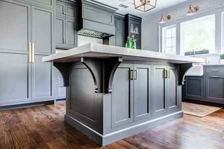 Close up view of kitchen island with closed cabinet doors Summit, NJ