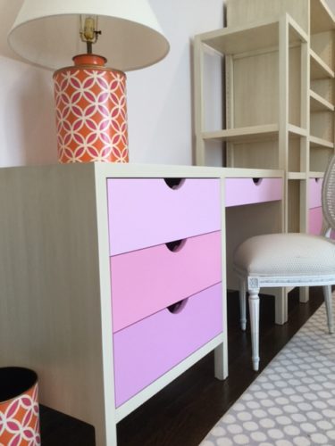 Ombre Painted Custom Office Cabinets Featuring Ample Storage for a Child to Utilize