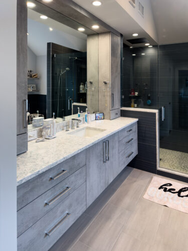 This is a picture of a custom bathroom in Nesconset New York with cabinets by Kountry Kraft Cabinetry. 