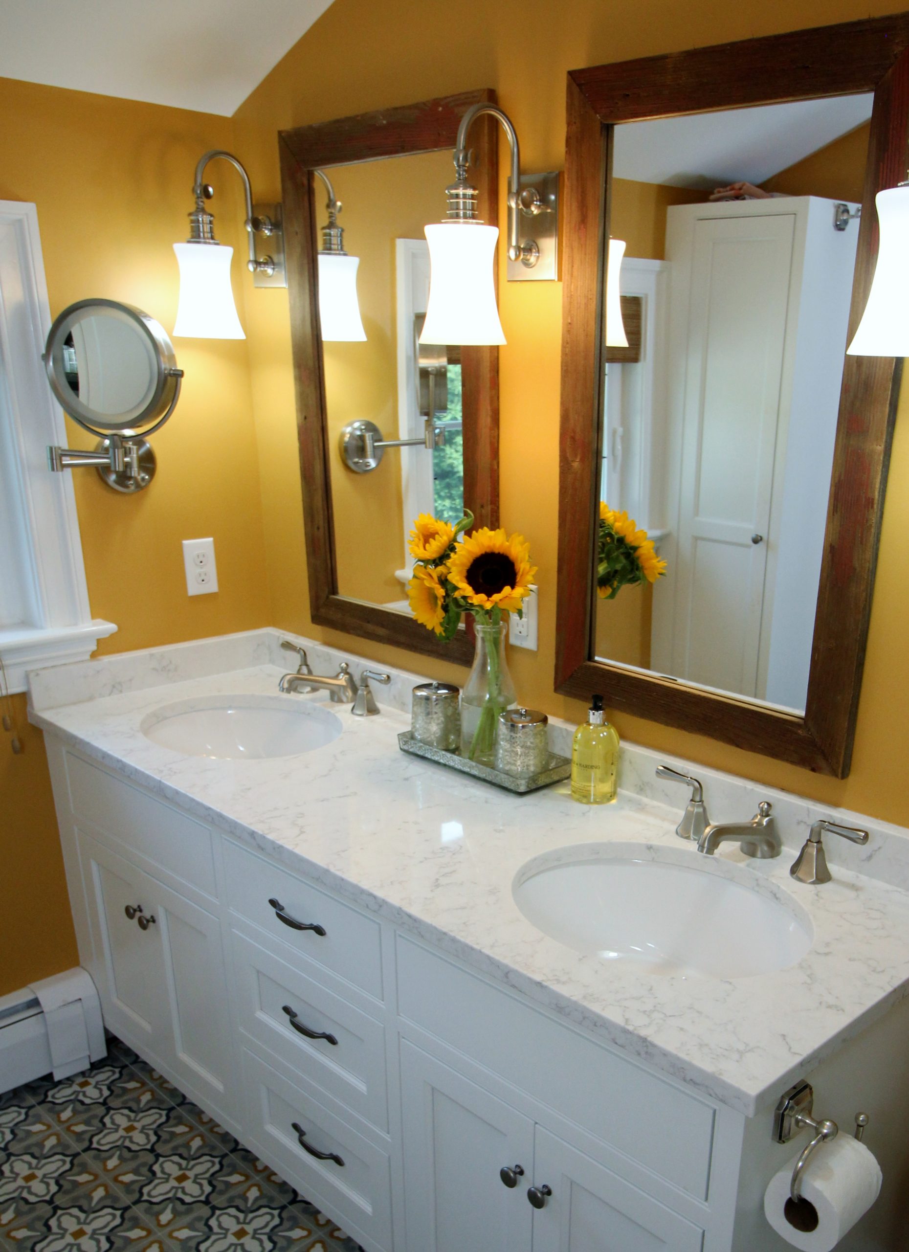 Bold bathroom color to make your custom double vanity design pop
