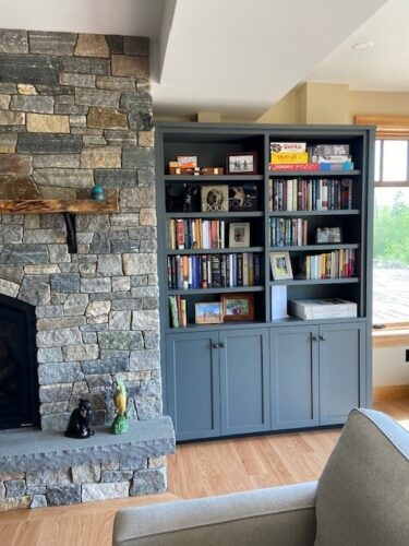 Kitchen-and-Bath Remodel-in-White Mountains- New Hampshire living room with custom bookcase