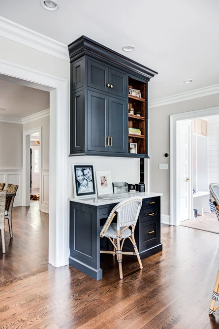 Kitchen desk with chair and floating cabinetry Summit, NJ