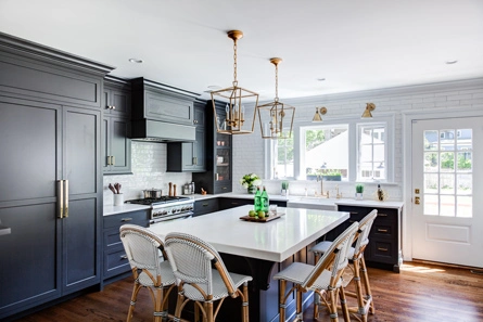 Kitchen featuring island, chairs, and L-shaped counter Summit, NJ