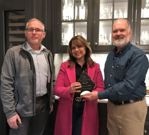 Todd Perkins, Kountry Kraft Sales Rep; Martha Gargano of AMS Kitchens; and Roger Yiengst Sales Manager