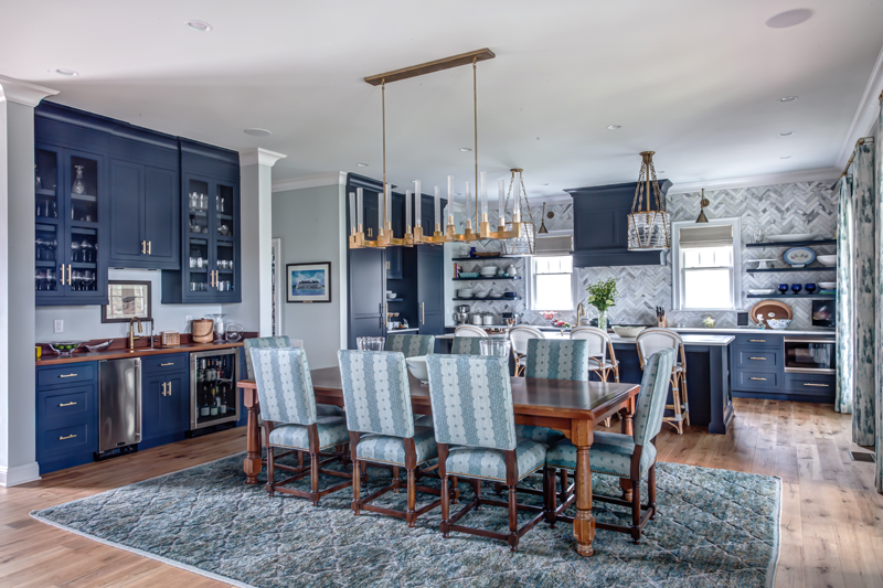 Hale Navy Colored Cabinets for a Kitchen and Dining Room with an Open Floor Concept