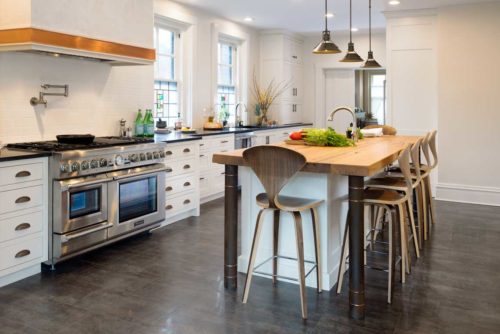 Kitchen with island, range, and hard maple cabinets Pittsburgh, PA