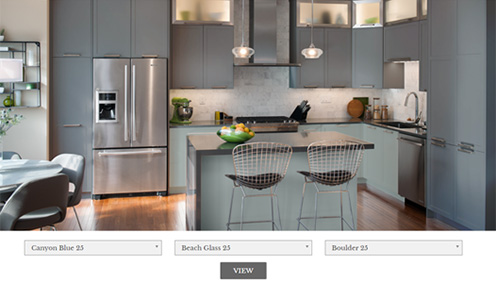 This virtual showroom kitchen color studio has 195 color combinations to choose from