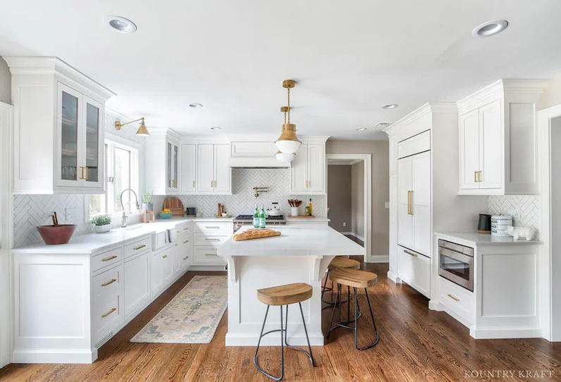 White U Shaped Kitchen Cabinets custom crafted and designed for a home located in Montvale, New Jersey