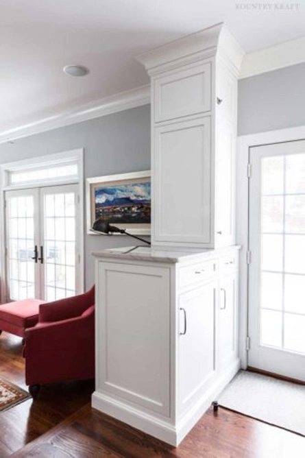 White hard maple cabinets at edge of kitchen Madison, New Jersey