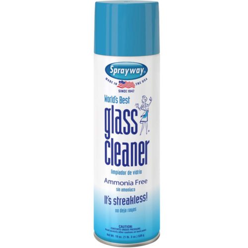 glass cleaner can be used to clean windows as well as wood kitchen cabinets because it is amonia free