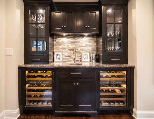 Close up shot of bar cabinets in living room Madison, NJ