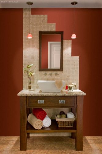Custom bathroom vanity cabinets with a staircase style backsplash Nemanstown, PA
