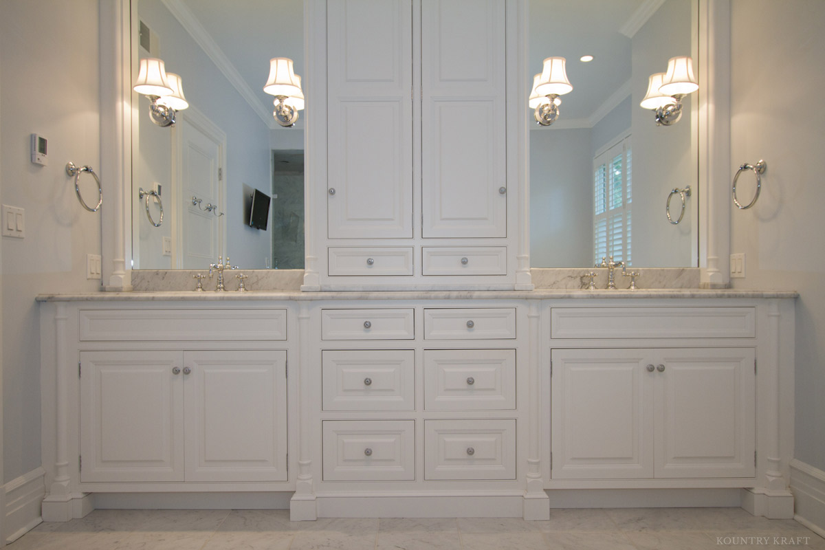 Double sink vanity with painted cabinetry North Haledon, NJ
