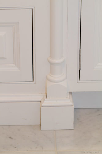 Close up of bottom pilaster detail of bathroom cabinetry North Haledon, NJ