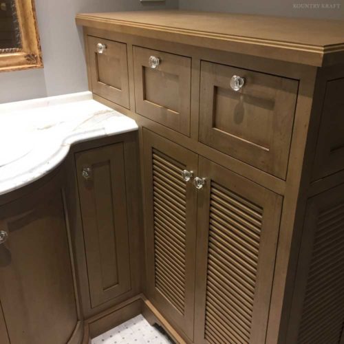 Sink and close up of Alder wood bathroom vanity cabinets Pittsburgh, PA