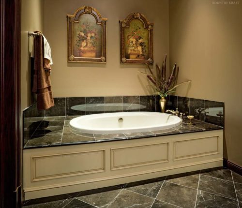 Custom Bathroom Vanity with bathtub with surround and two paintings Baltimore, MD