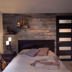 Bedroom with custom made door, headboard, and floating shelves Myerstown, PA