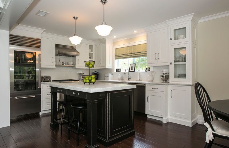 Transitional Kitchen with Black Kitchen Island Cabinets