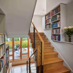 Natural Cream Bookcase Bench Cabinets for a Vertical Library in Princeton, New Jersey Home