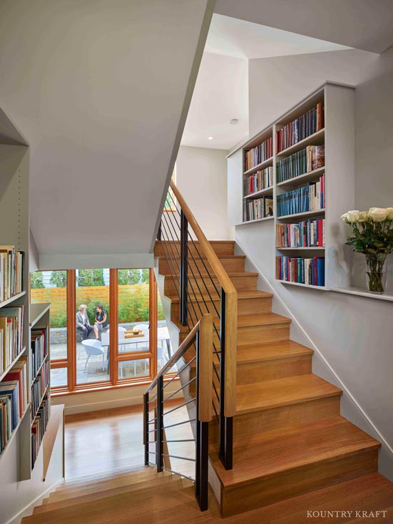 Natural Cream Bookcase Bench Cabinets for a Vertical Library in Princeton, New Jersey Home