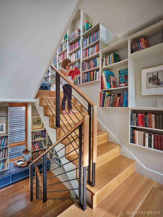 Bookcase Bench Cabinets for an at home library in Princeton, New Jersey