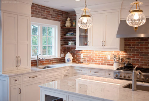 Brick kitchen with white cabinetry Madison, NJ