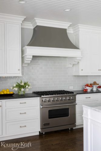 Custom Range Hoods and custom white cabinetry by kountry kraft