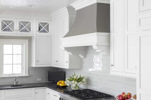 Chantilly Lace Cabinets with Gauntlet Grey Range Hood