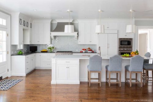 White hard maple Chantilly Lace Cabinets, island, and chairs Villanova, PA