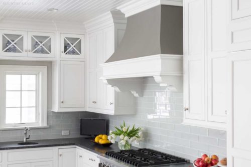 Counter with sink, range, and monitor with Chantilly Lace Cabinets above Villanova, PA