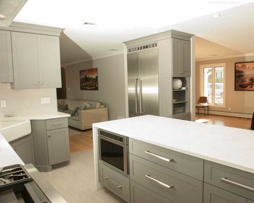 Cinder maple cabinets, refrigerator, and island Wyckoff, NJ