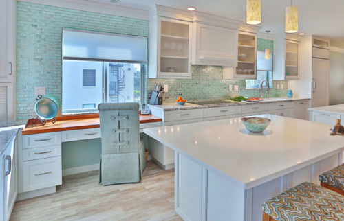 Custom cabinets create an office area in this kitchen