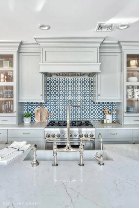 Coventry Gray Kitchen Cabinets with Matching Range Hood in Chatham, New Jersey