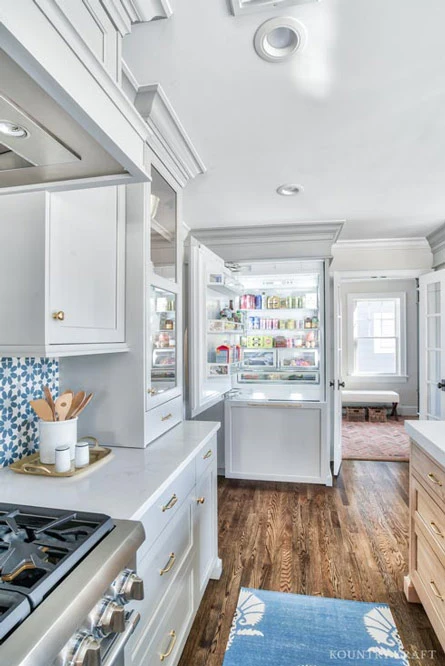 Coventry Gray Kitchen Cabinet disguises a Refrigerator in Chatham, New Jersey