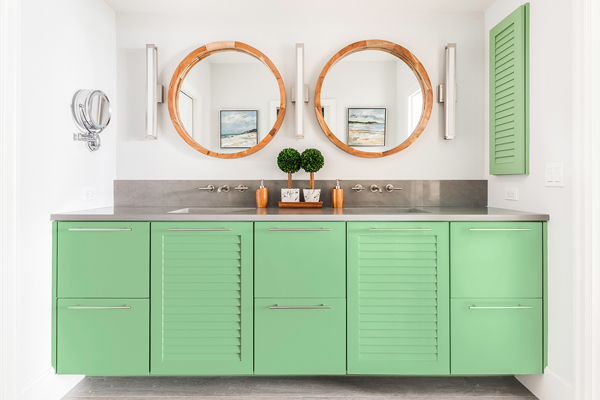 Custom Bright Green Master Bathroom Vanity Cabinets 