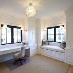 Custom bedroom cabinets in Annapolis MD with Alpine built-ins—desk, corner tower, and window seat by Kountry Kraft.