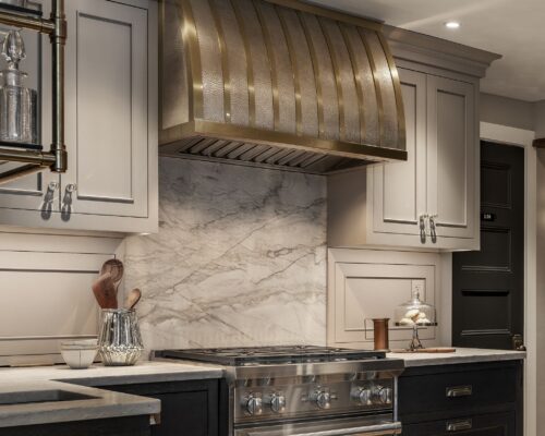 Upper cabinets from custom kitchen cabinets Exeter NH project in Hard Maple, finished in Valley Forge Tan with inset Wayland door style.