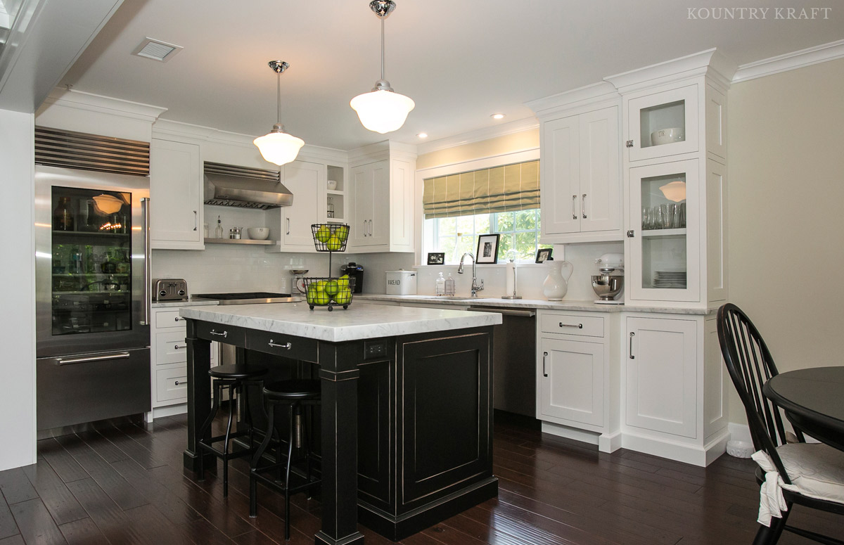 Black Kitchen Island and White Cabinets in Chatham, NJ