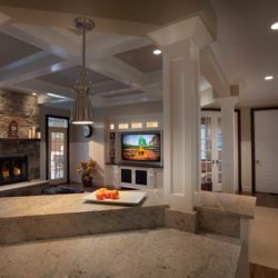 View of living room with columns from kitchen Bethesda, MD