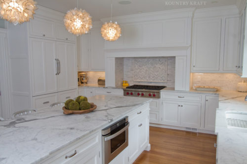 Alpine White Cabinets, range, refrigerator, and marble countertops North Haledon, NJ