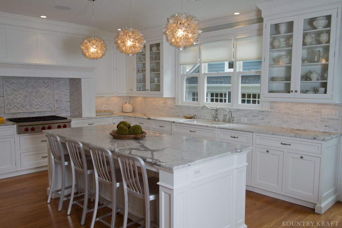 White painted traditional kitchen with island and seating North Haledon, NJ