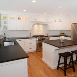 Custom white kitchen cabinets with counter and island Short Hills, NJ