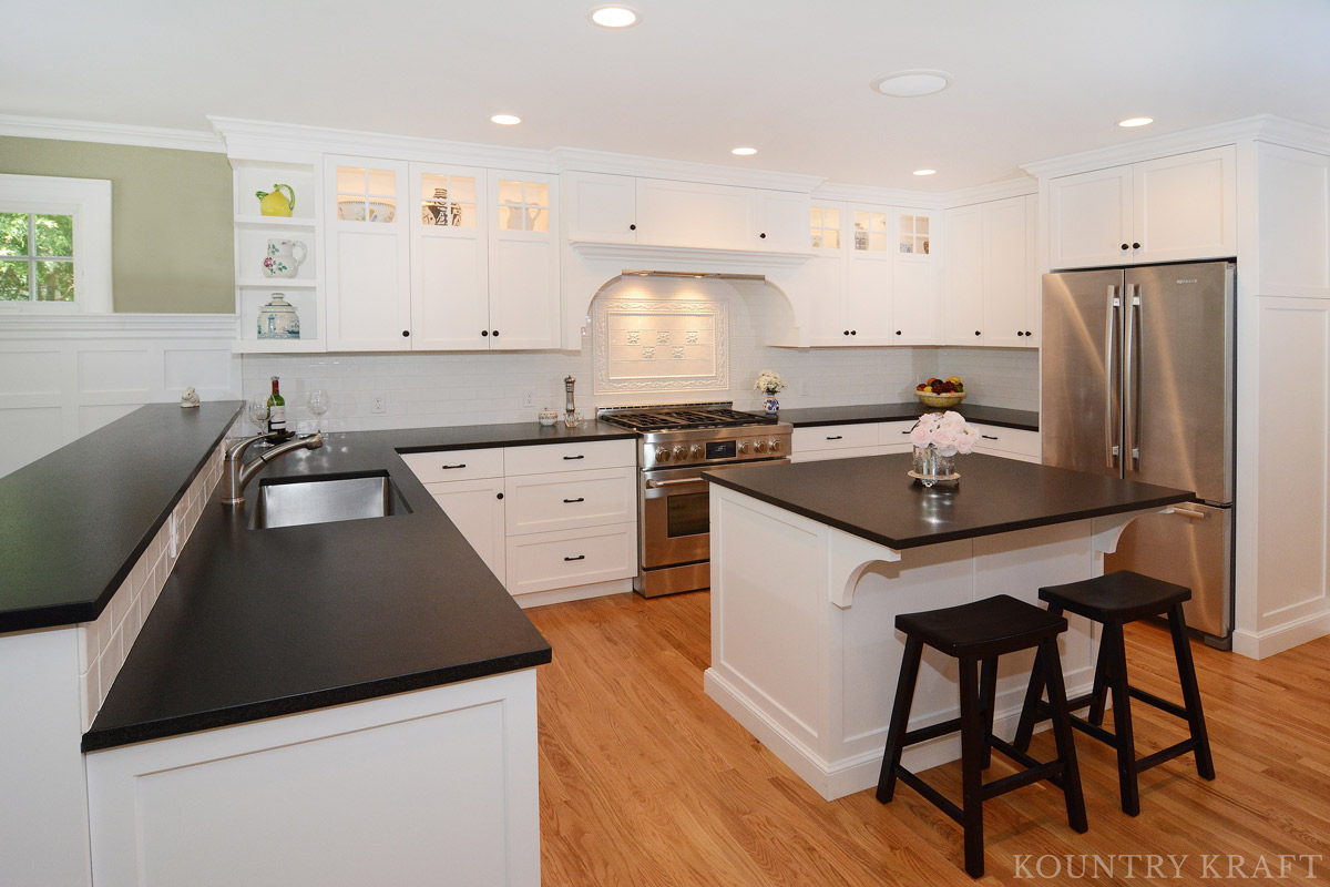 Custom white kitchen cabinets with counter and island Short Hills, NJ