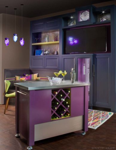 Grape custom mini bar and blue cabinets Orlando, Fl