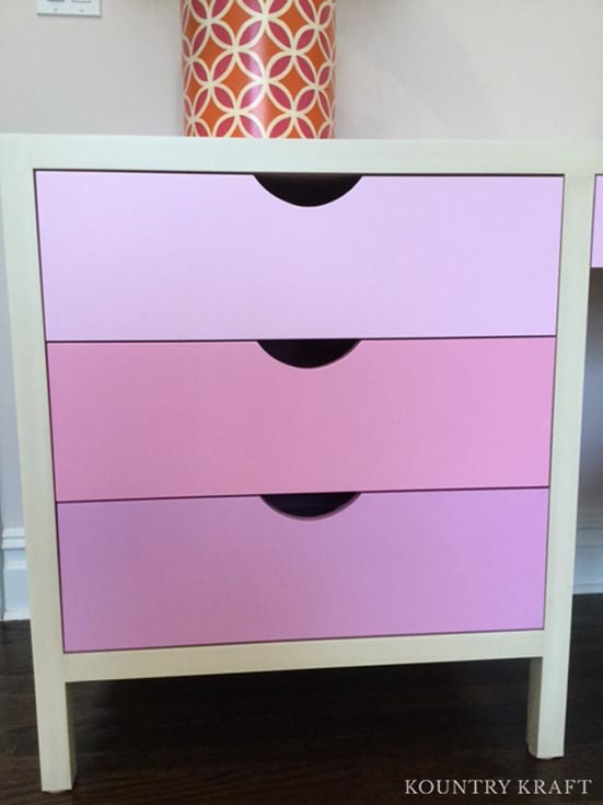 Custom Desk Cabinets with Ombre Pink Drawers in Greenwich, Connecticut