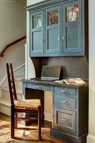 Desk cabinets and chair near staircase Short Hills, NJ