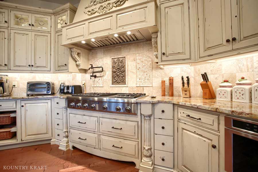 Century Vanilla Bean Distressed Cabinets for Kitchen Perimeter in Mohnton, Pennsylvania