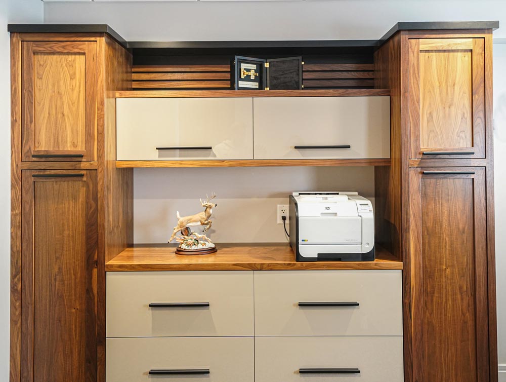 Credenza with backsplash for warmth